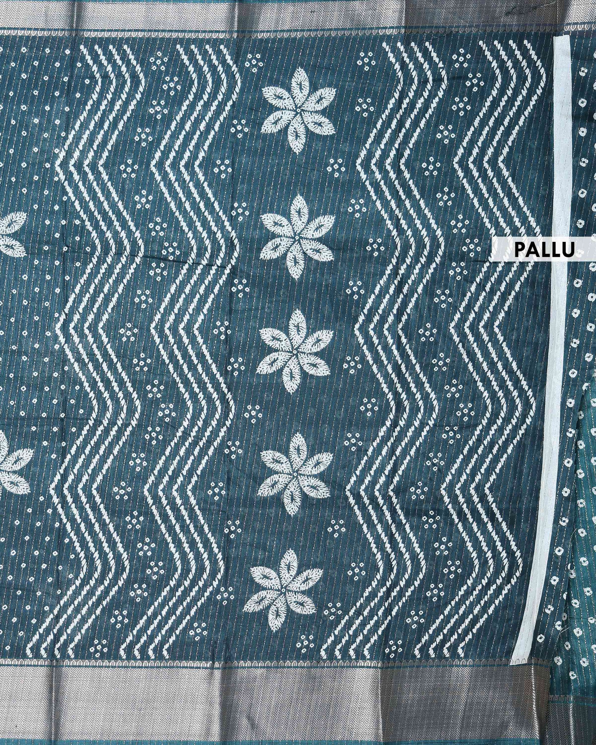 Elegant Dola Silk Saree with Woven Floral Butta Motifs Dotted Weave and Traditional Zari Border - Dark Green-Pallu