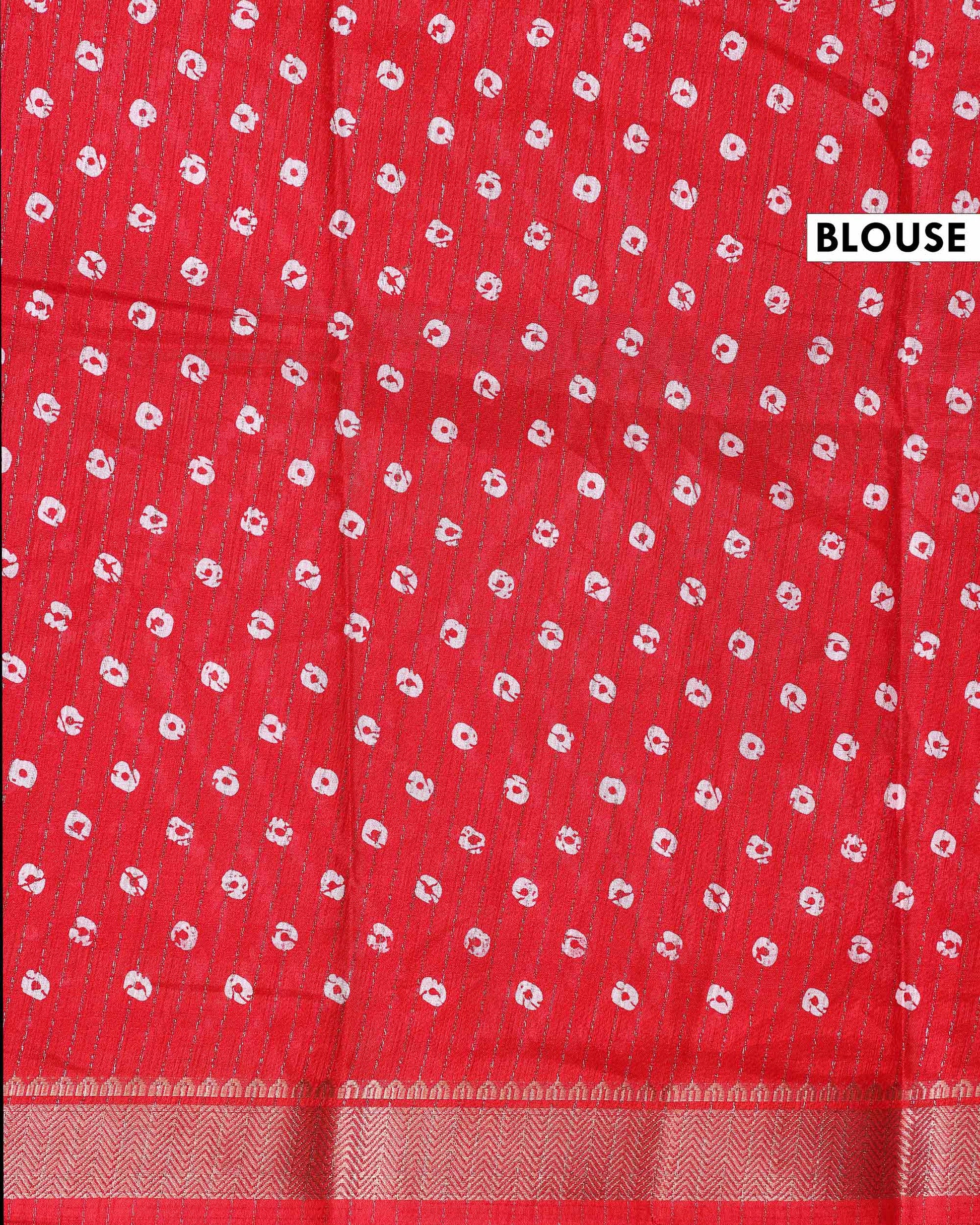 Elegant Dola Silk Saree with Woven Floral Butta Motifs Dotted Weave and Traditional Zari Border - Red-Blouse