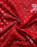 Elegant Dola Silk Saree with Woven Floral Butta Motifs Dotted Weave and Traditional Zari Border - Red-Close Up