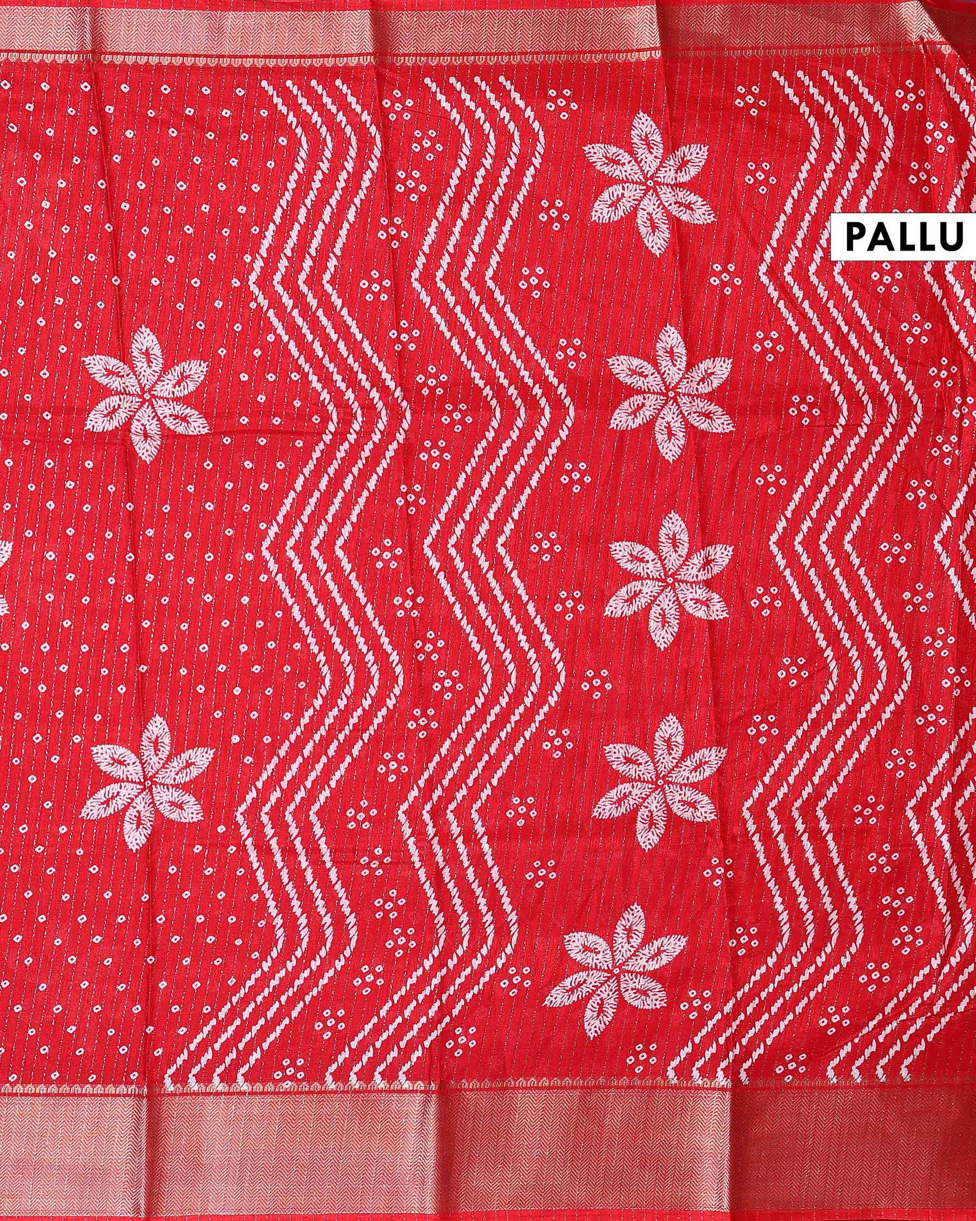 Elegant Dola Silk Saree with Woven Floral Butta Motifs Dotted Weave and Traditional Zari Border - Red-Pallu