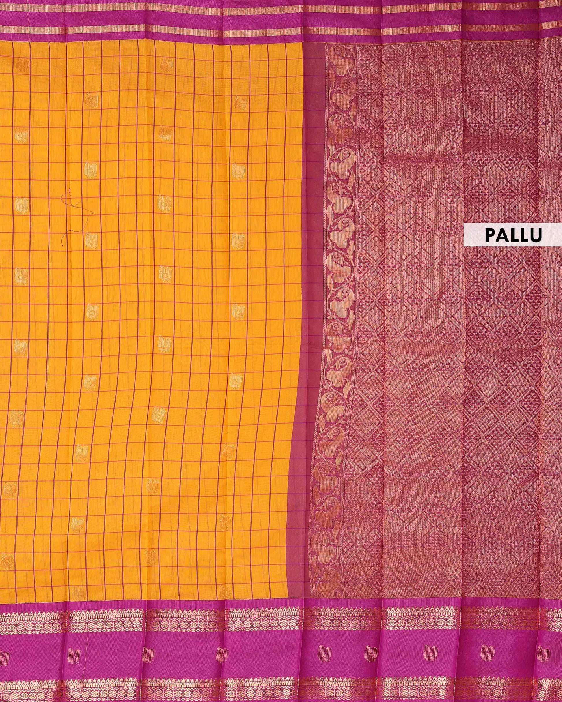Elegant Elampillai Handloom Silk Cotton Saree with All-over Checks and Contrast Zari Border  - Yellow