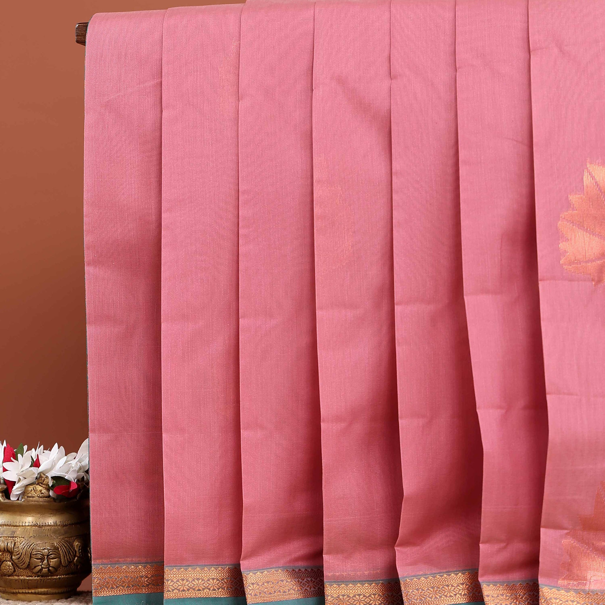 Elegant Elampillai Handloom Silk Cotton Saree with Contrast Zari Border and Woven Motifs - Pink