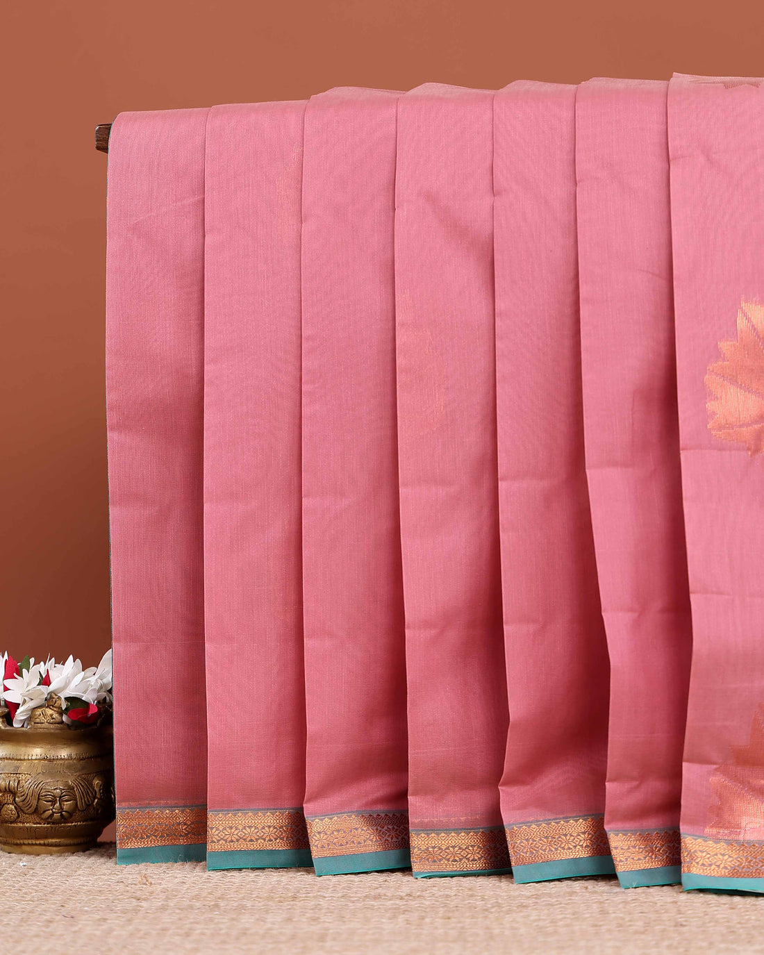 Elegant Elampillai Handloom Silk Cotton Saree with Contrast Zari Border and Woven Motifs - Pink