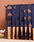 Elegant Elampillai Handloom Silk Cotton Saree with Intricate Copper Zari Motifs and Rich Contrast Border - Navy Blue
