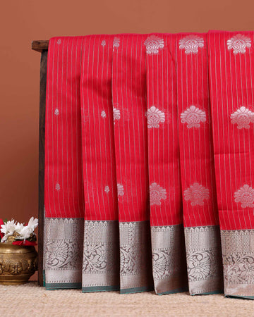Elegant Elampillai Handloom Silk Cotton Saree with Intricate Silver Zari Motifs and Detailed Border - Red