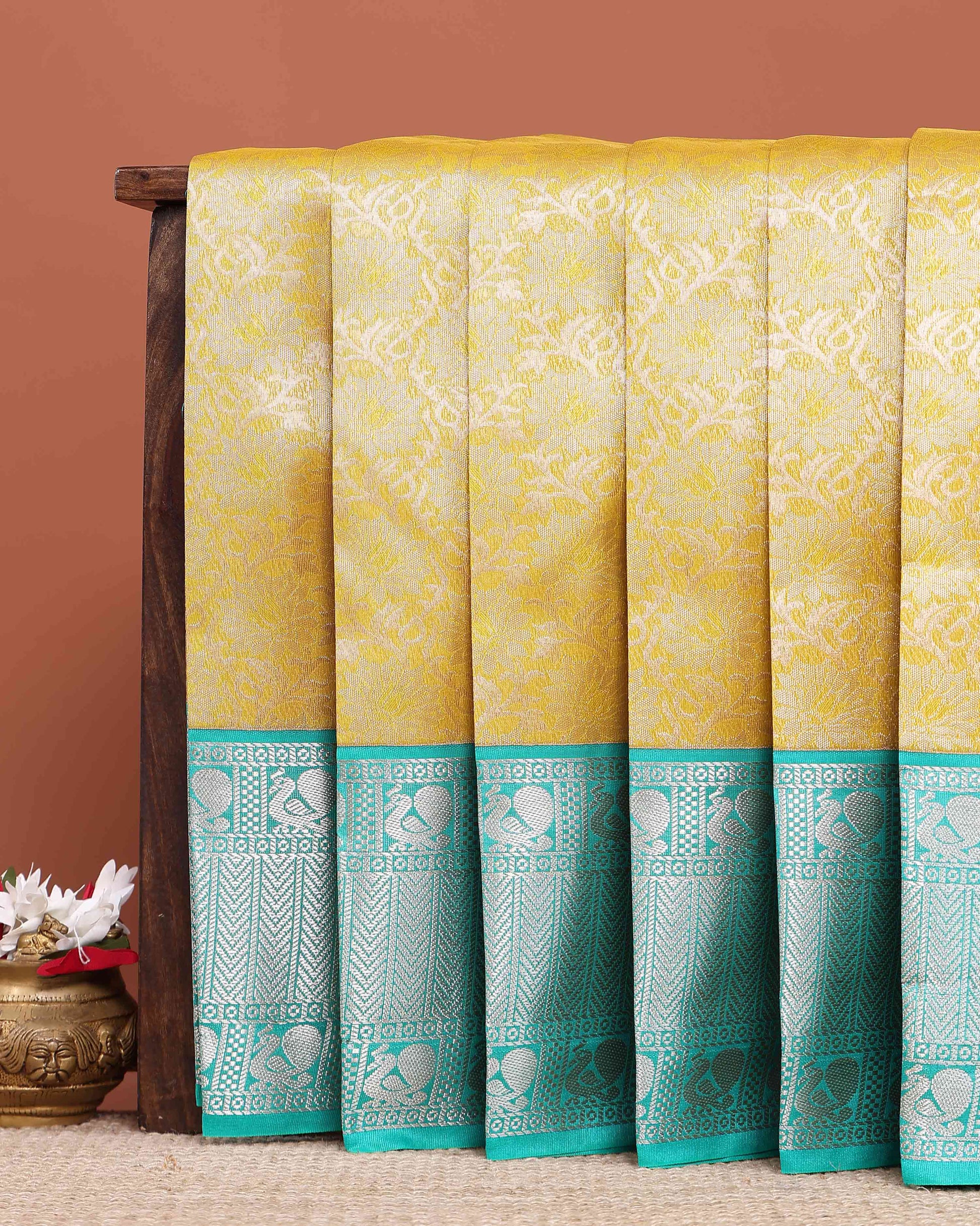 Elegant Elampillai Handloom Silk Cotton Saree with Intricate Zari Woven Brocade and Contrast Border - Yellow
