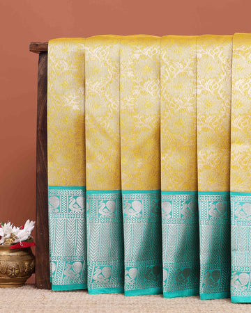 Elegant Elampillai Handloom Silk Cotton Saree with Intricate Zari Woven Brocade and Contrast Border - Yellow