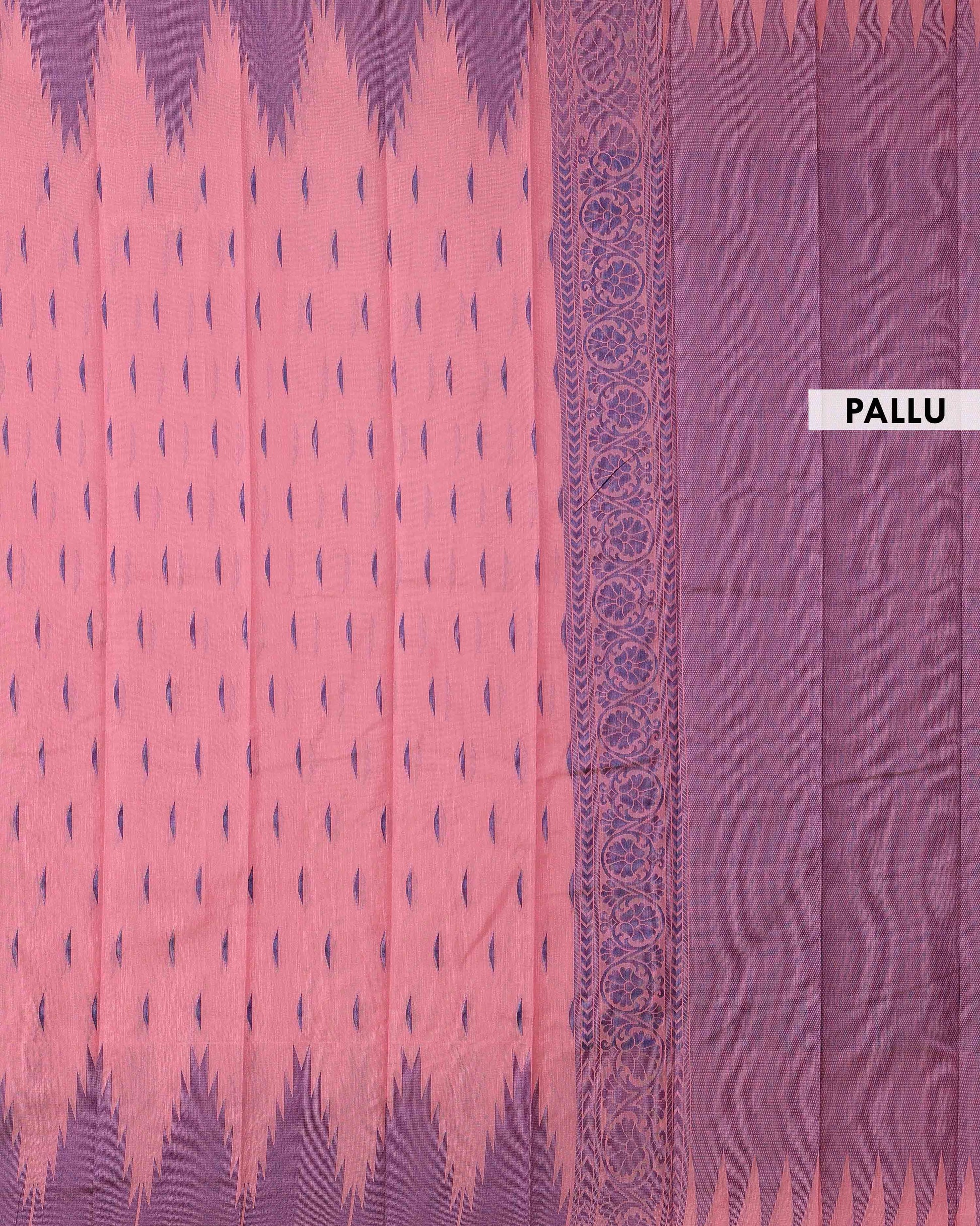Elegant Elampillai Handloom Silk Cotton Saree with Traditional Ikkat Weave - Pink