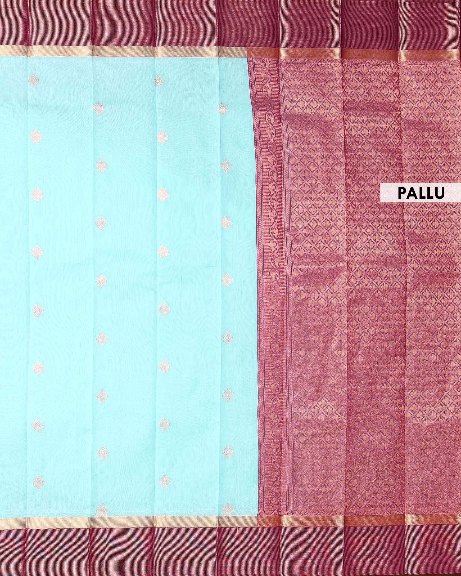 Elegant Elampillai Handloom Silk Cotton Saree with Traditional Korvai Contrast Zari Border - Sky Blue