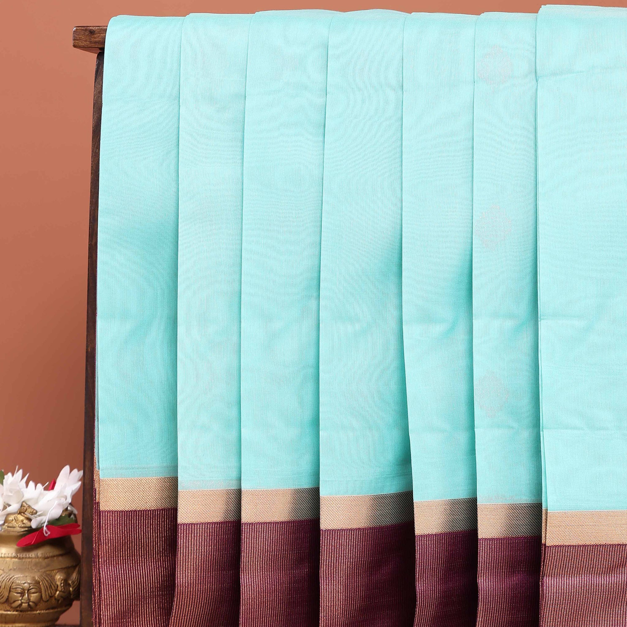 Elegant Elampillai Handloom Silk Cotton Saree with Traditional Korvai Contrast Zari Border - Sky Blue
