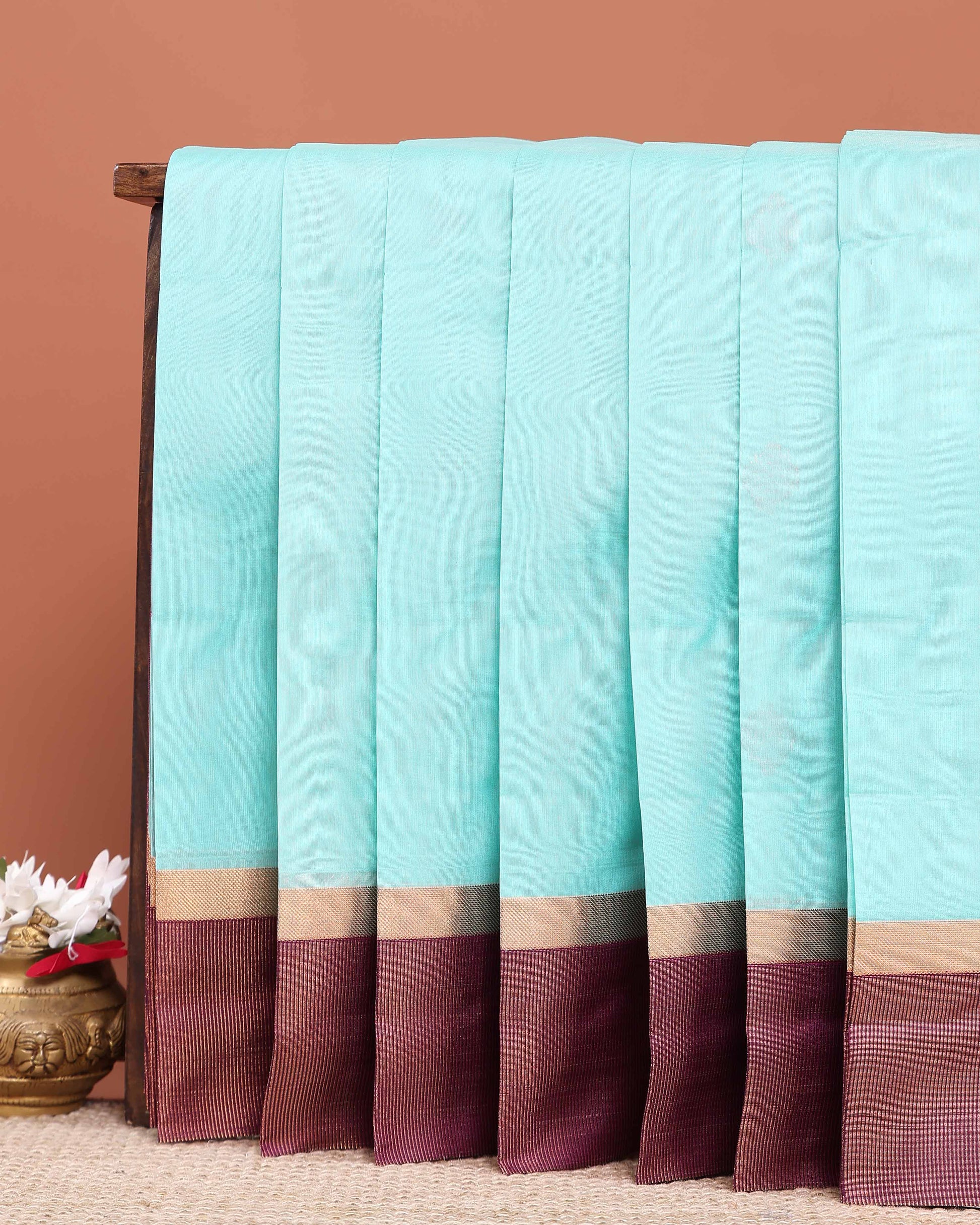 Elegant Elampillai Handloom Silk Cotton Saree with Traditional Korvai Contrast Zari Border - Sky Blue