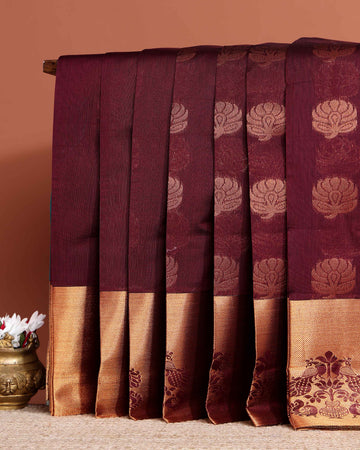Elegant Elampillai Handloom Silk Cotton Saree with Traditional Zari Border and Motif Work - Purple