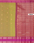 Elegant Elampillai Handloom Silk Cotton Saree with Traditional Zari Checks and Contrast Korvai Border - Green
