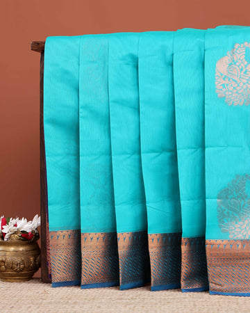 Elegant Elampillai Handloom Silk Cotton Saree with Traditional Zari Motifs and Contrast Border - Sky Blue