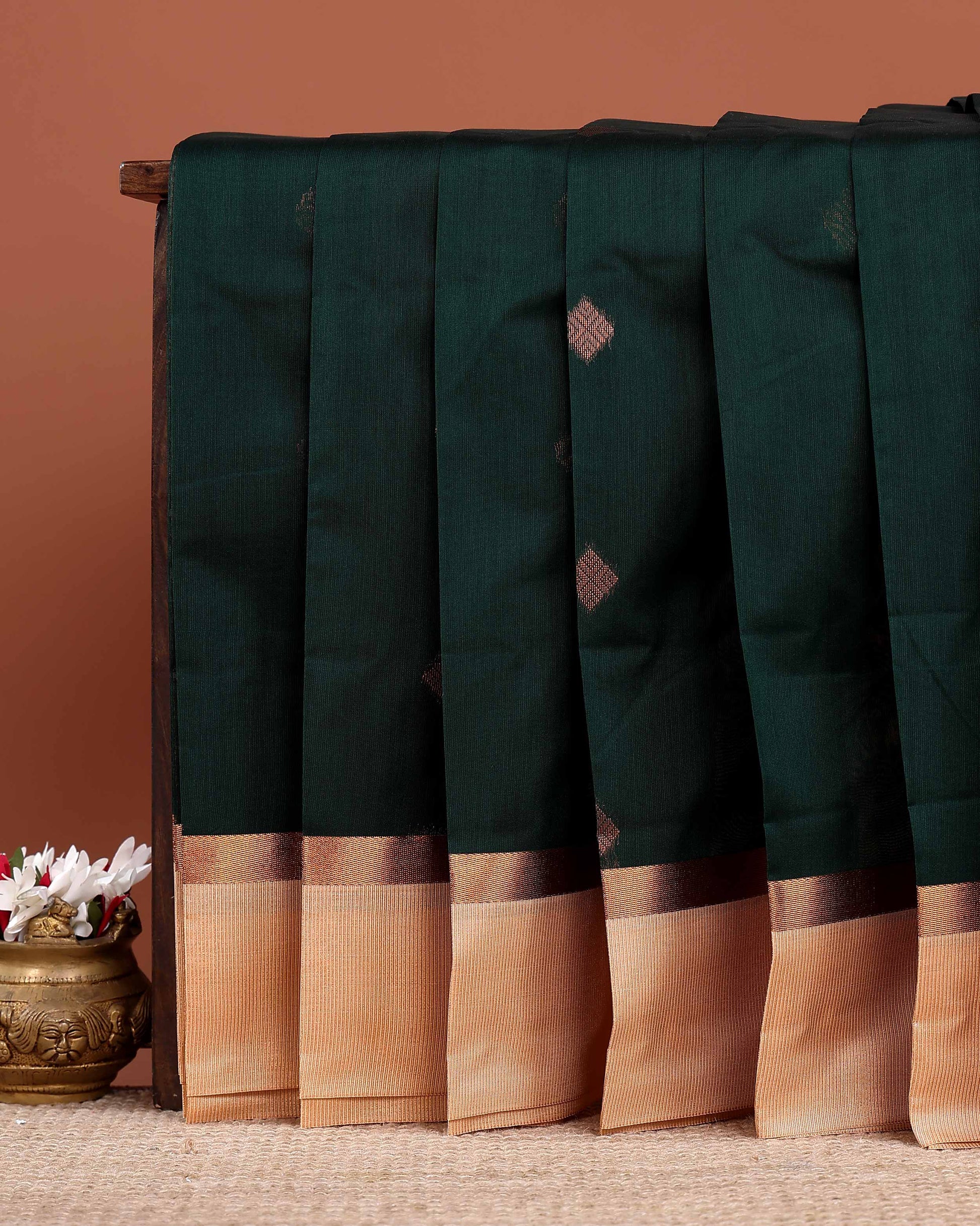 Elegant Elampillai Handloom Silk Cotton Saree with Zari Motifs and Contrast Border - Dark Green