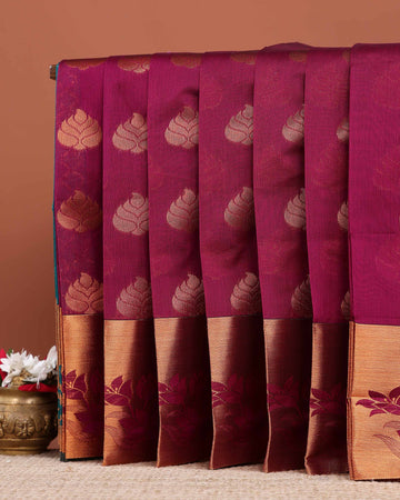 Elegant Elampillai Handloom Silk Cotton Saree with Zari Woven Motifs and Contrast Border - Purple