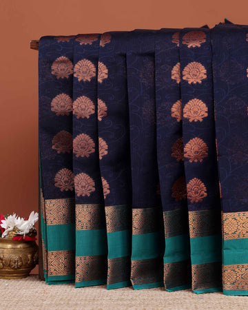 Elegant Elampillai Handloom Woven Silk Cotton Saree with Traditional Motifs - Navy Blue