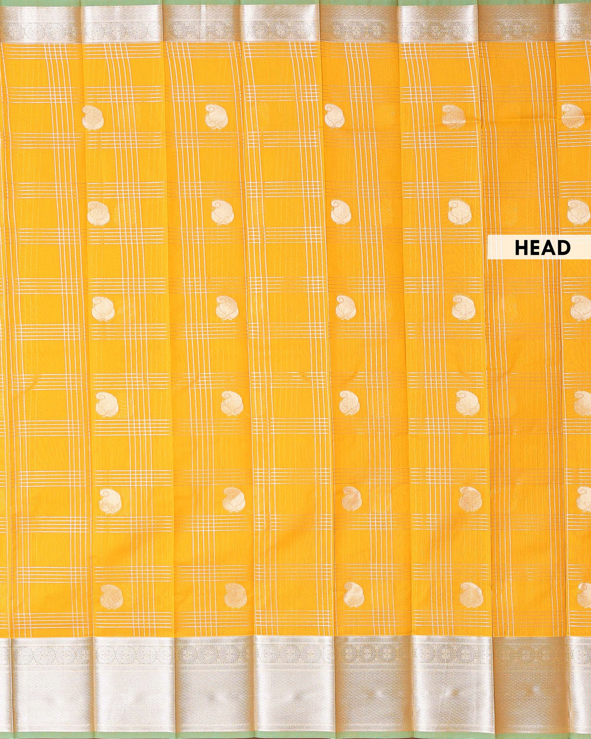 Elegant Elampillai Silk Cotton Handloom Saree with Striped Zari Weave and Silver Border - Yellow