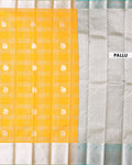 Elegant Elampillai Silk Cotton Handloom Saree with Striped Zari Weave and Silver Border - Yellow