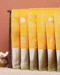 Elegant Elampillai Silk Cotton Handloom Saree with Striped Zari Weave and Silver Border - Yellow