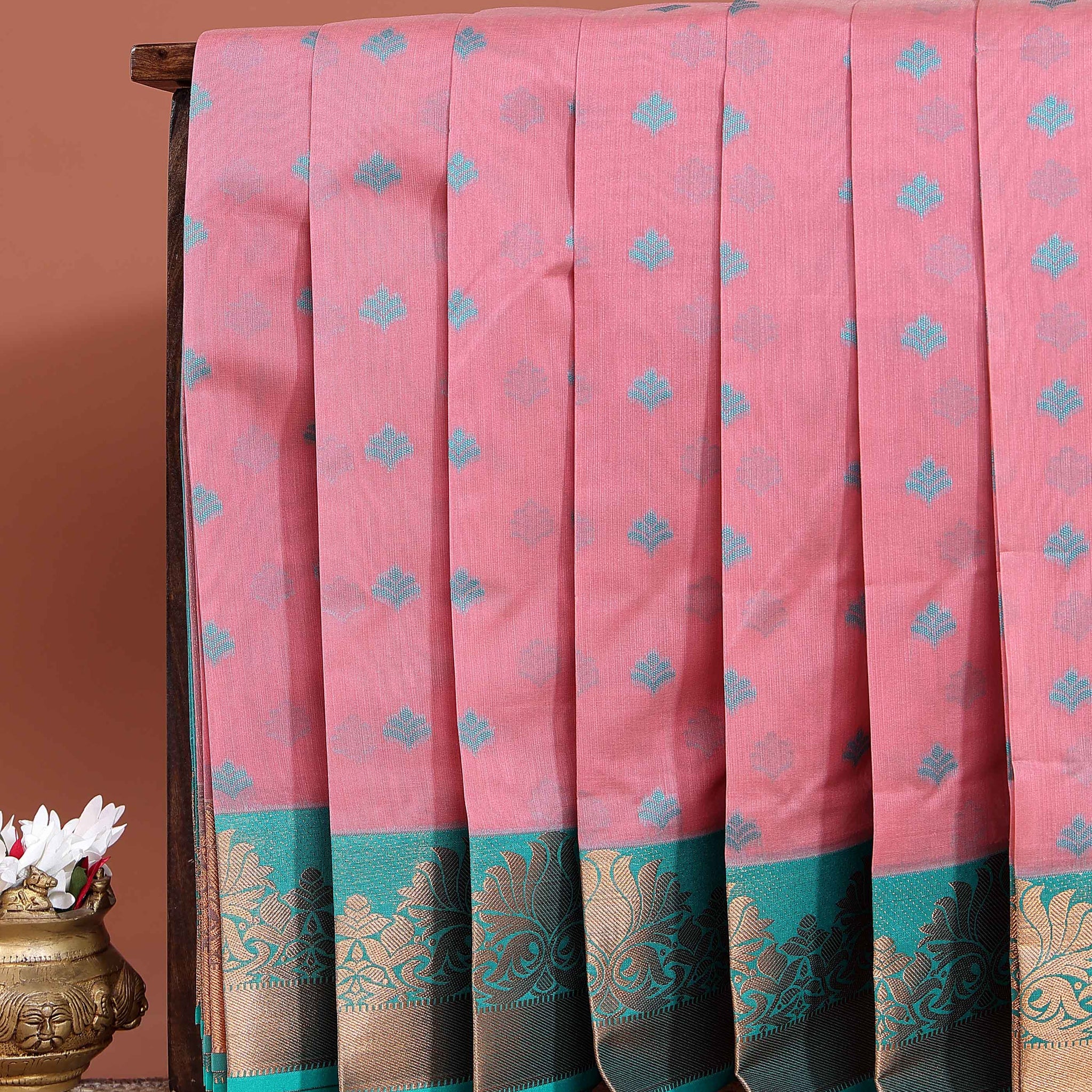Elegant Elampillai Silk Cotton Saree with All-Over Butta Design and Rich Border  - Pink