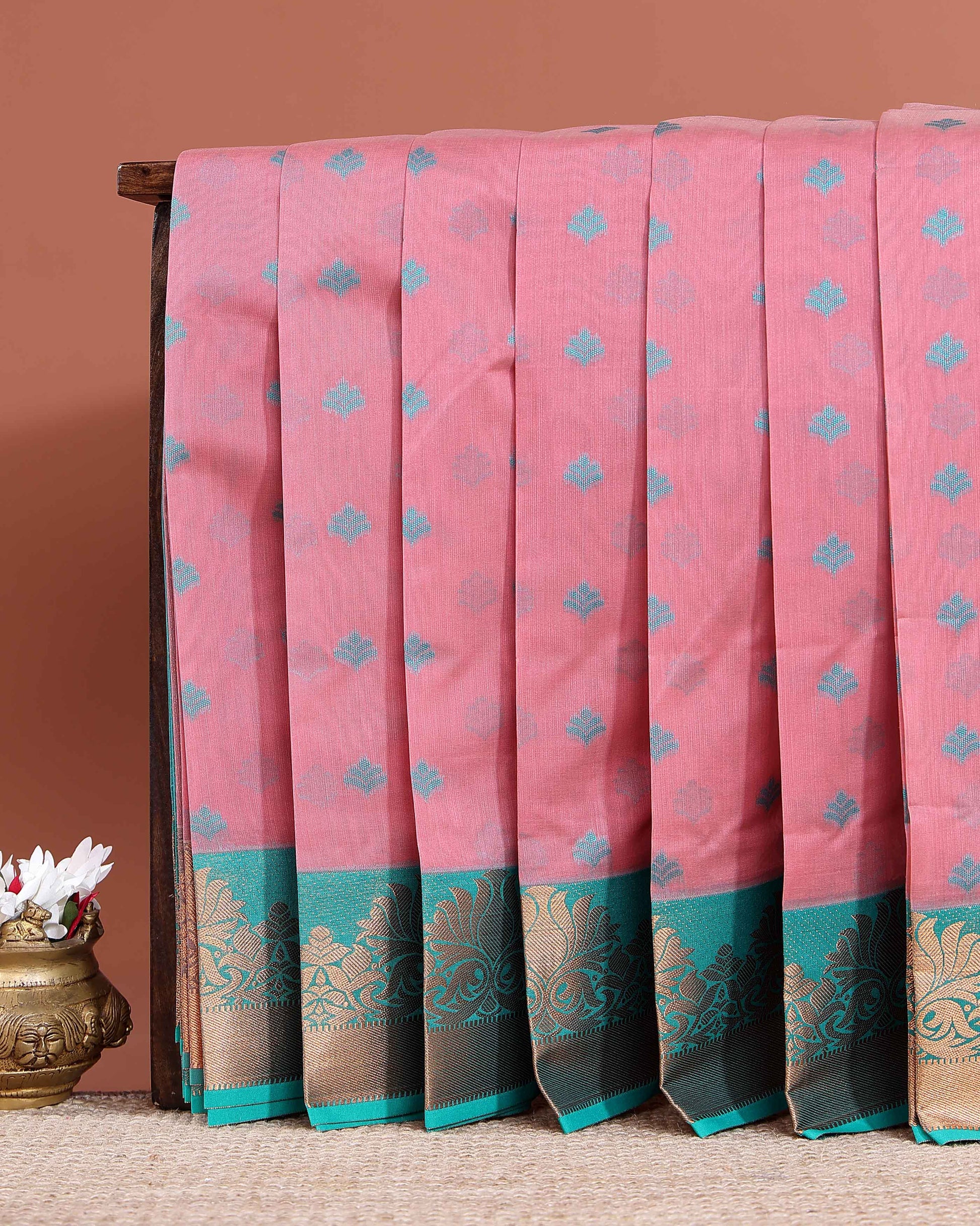 Elegant Elampillai Silk Cotton Saree with All-Over Butta Design and Rich Border  - Pink