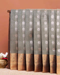 Elegant Elampillai Silk Cotton Saree with Checkered Weave and Floral Motifs - Grey