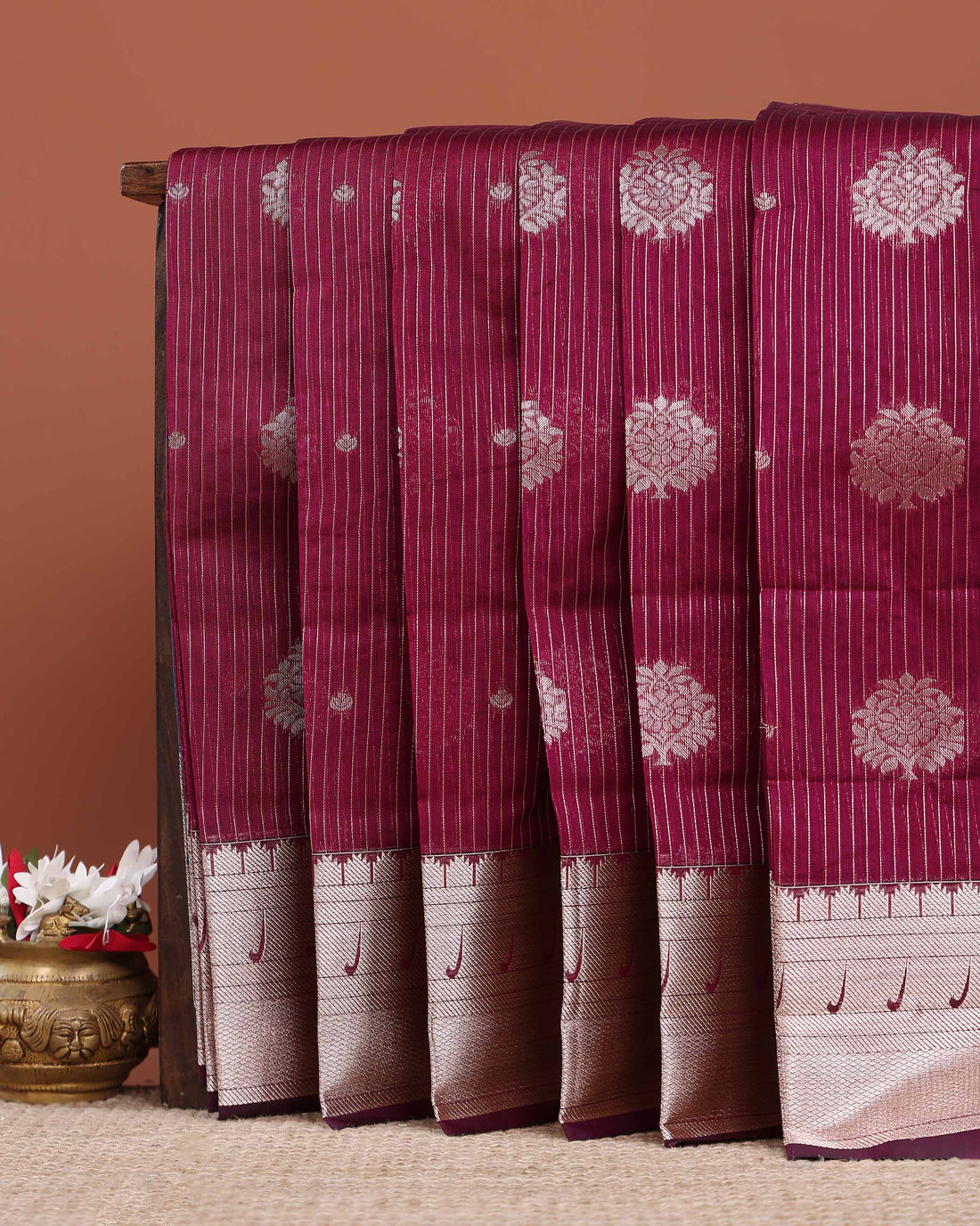 Elegant Elampillai Silk Cotton Saree with Elegant Vertical Stripes and Woven Zari Designs - Maroon