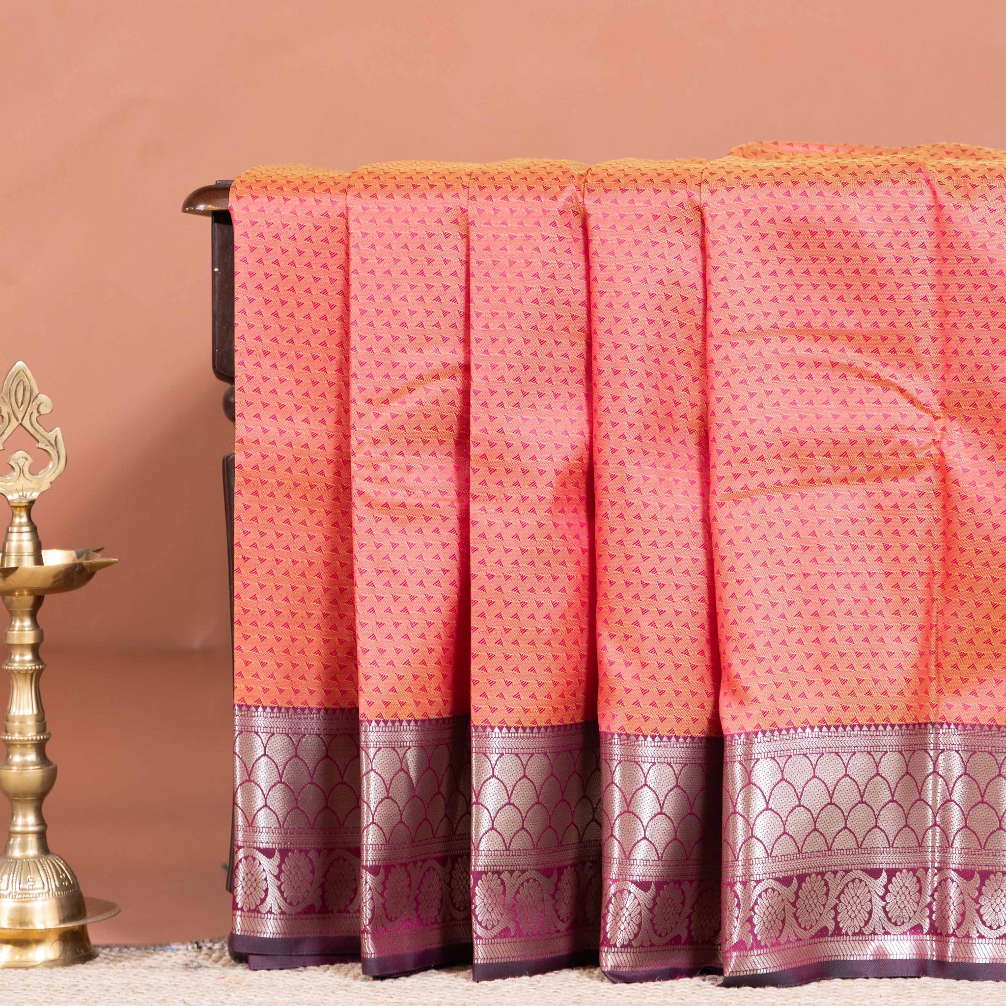 Elegant Elampillai Silk Cotton Saree with Intricate Weave and Rich Border - Peach