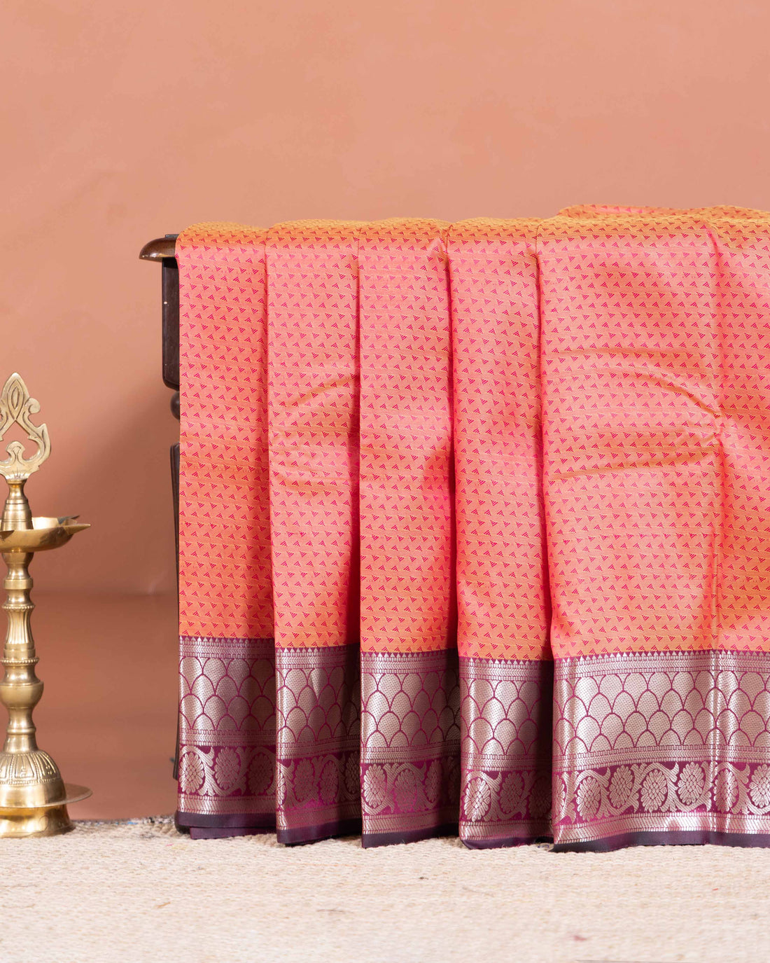 Elegant Elampillai Silk Cotton Saree with Intricate Weave and Rich Border - Peach
