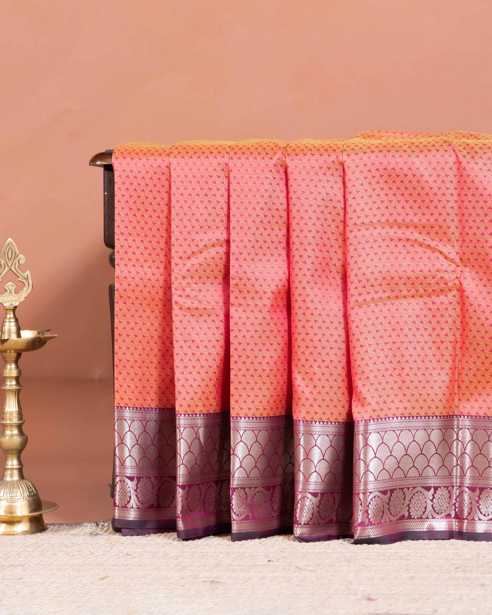 Elegant Elampillai Silk Cotton Saree with Intricate Weave and Rich Border - Peach