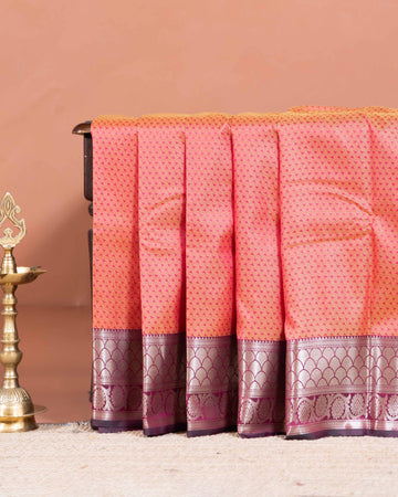 Elegant Elampillai Silk Cotton Saree with Intricate Weave and Rich Border - Peach