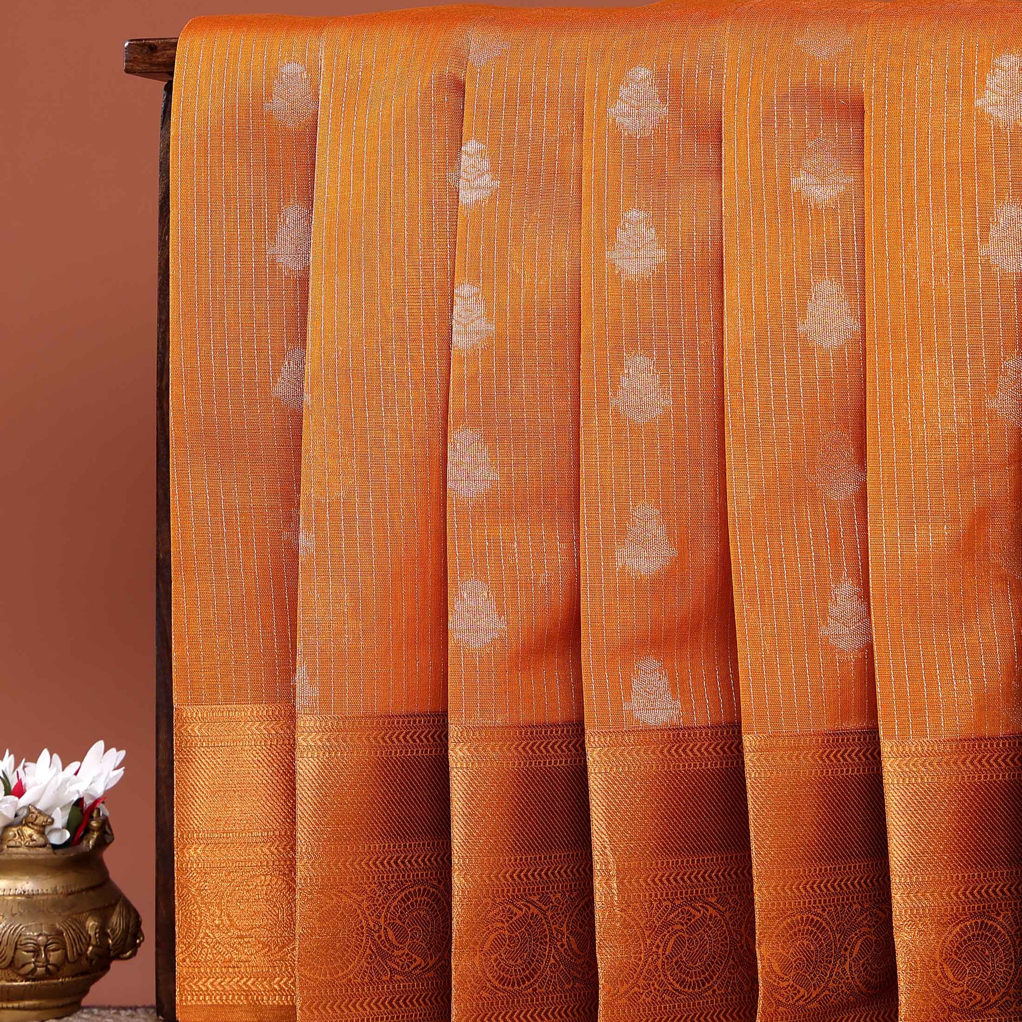 Elegant Elampillai Silk Cotton Saree with Intricate Zari Border Detailing - Orange