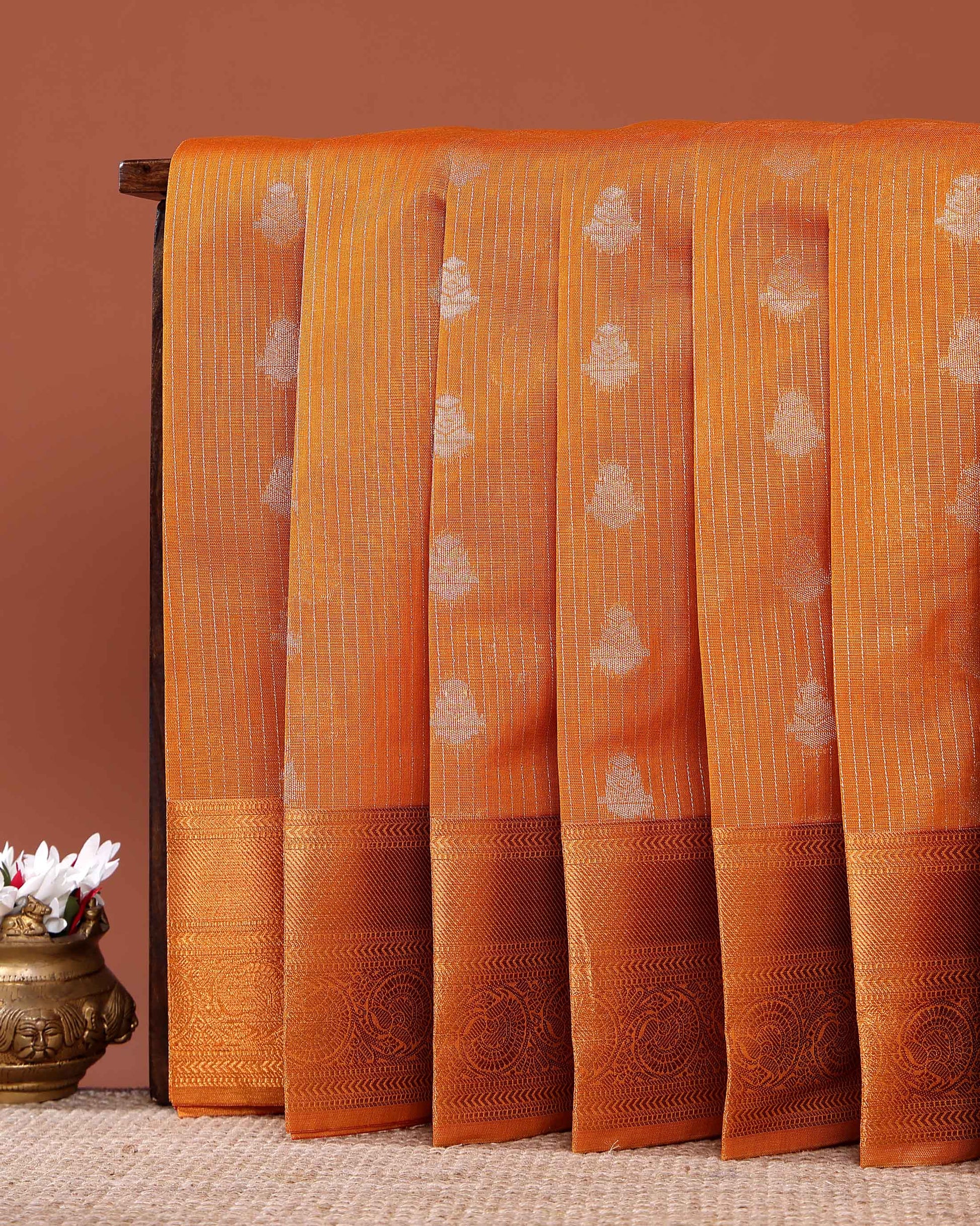 Elegant Elampillai Silk Cotton Saree with Intricate Zari Border Detailing - Orange