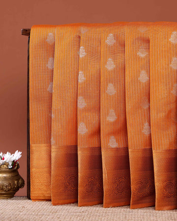 Elegant Elampillai Silk Cotton Saree with Intricate Zari Border Detailing - Orange
