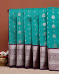 Elegant Elampillai Silk Cotton Saree with Intricate Zari Buttis and Contrast Border - Turquoise 