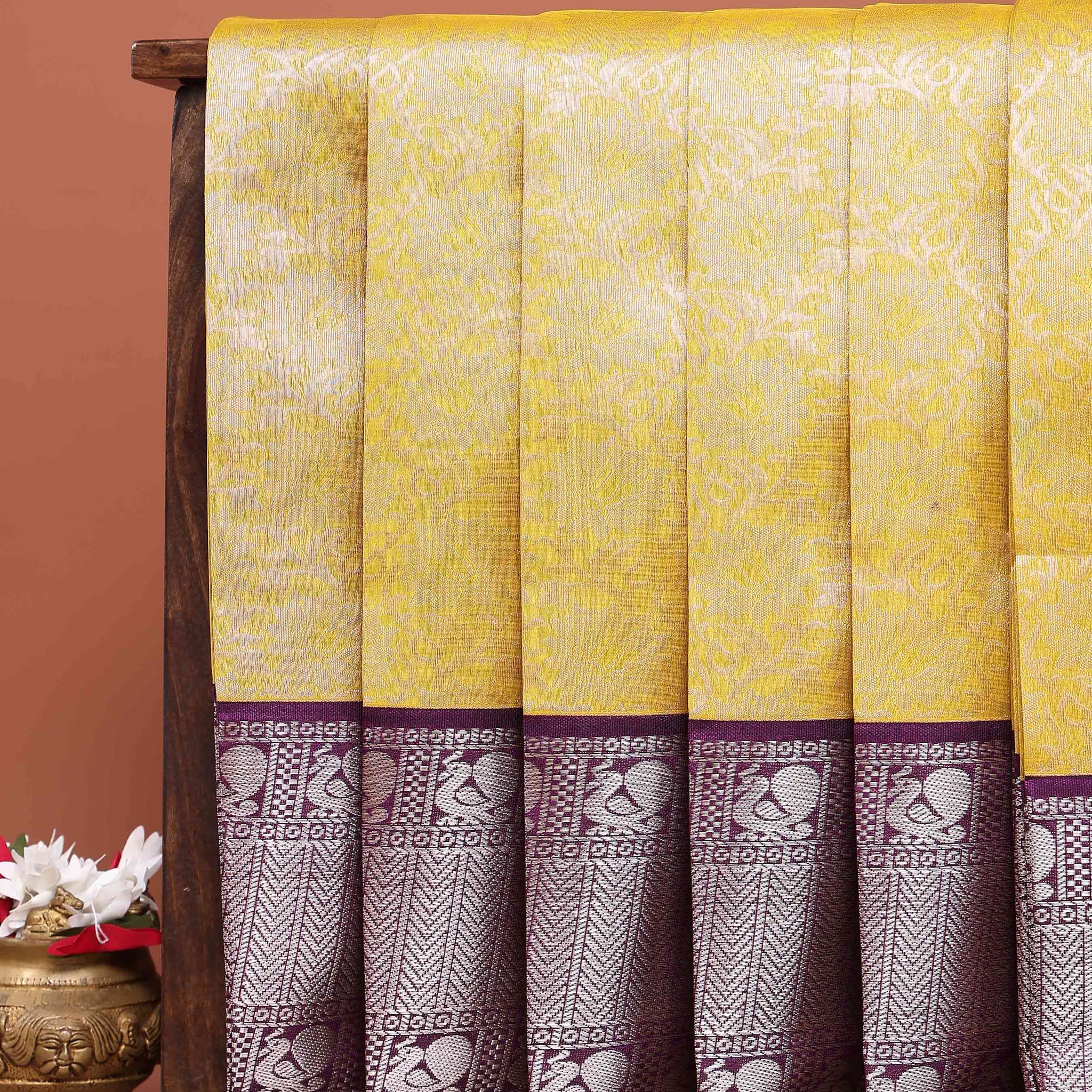 Elegant Elampillai Silk Cotton Saree with Intricate Zari Weaving and Contrast Border - Yellow