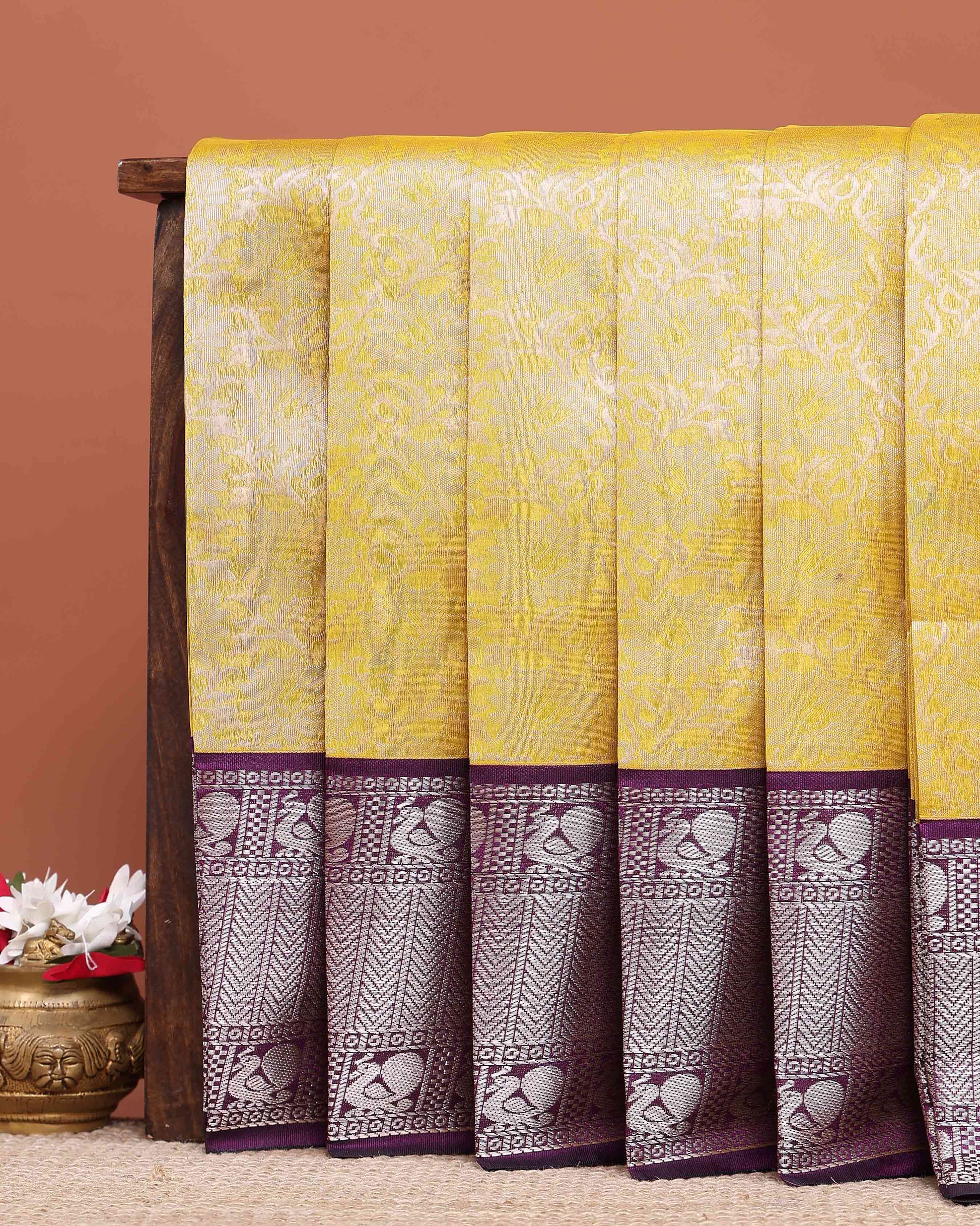 Elegant Elampillai Silk Cotton Saree with Intricate Zari Weaving and Contrast Border - Yellow