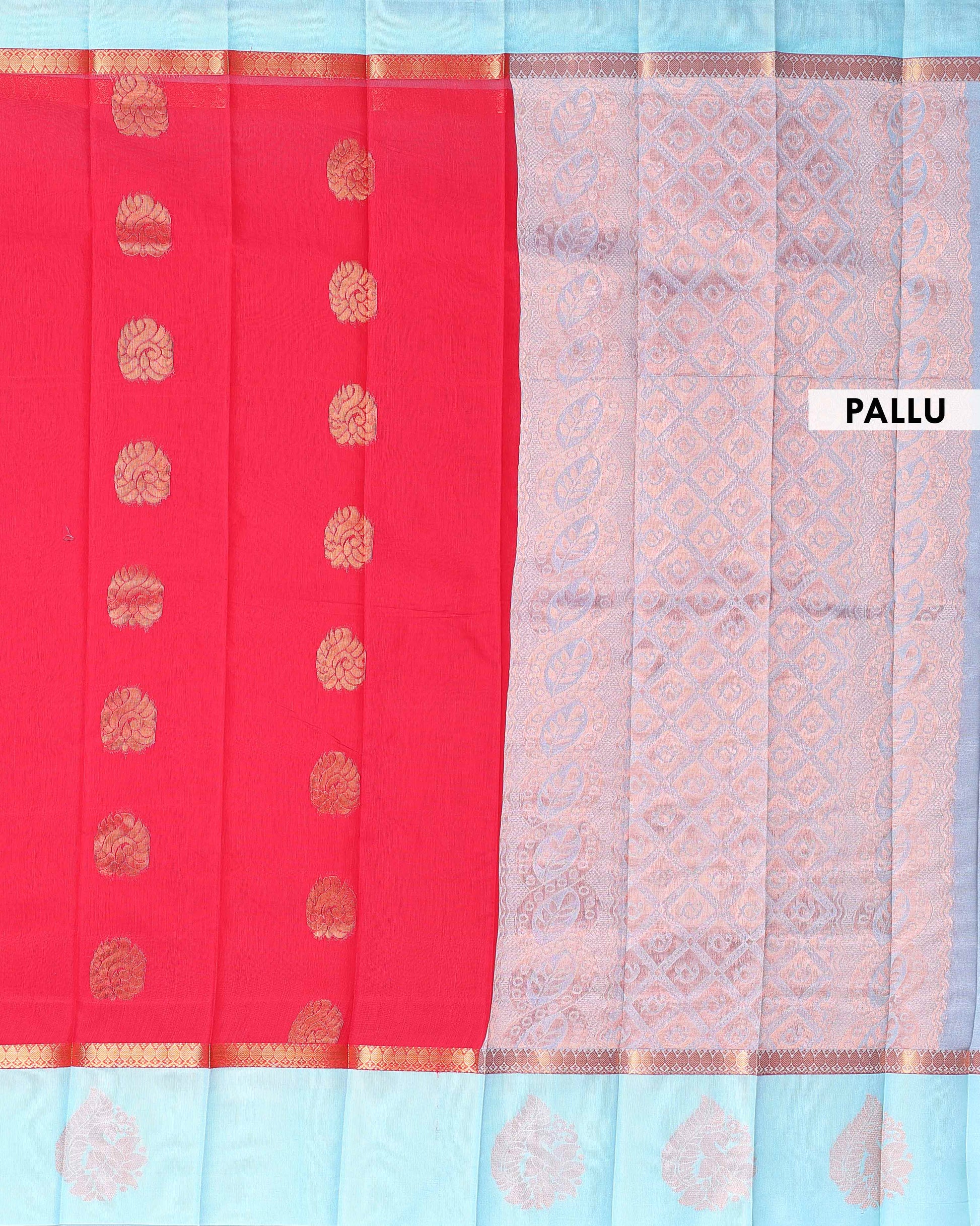 Elegant Elampillai Silk Cotton Saree with Intricate Zari Woven Contrast Border and Pallu - Red