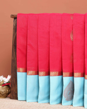 Elegant Elampillai Silk Cotton Saree with Intricate Zari Woven Contrast Border and Pallu - Red