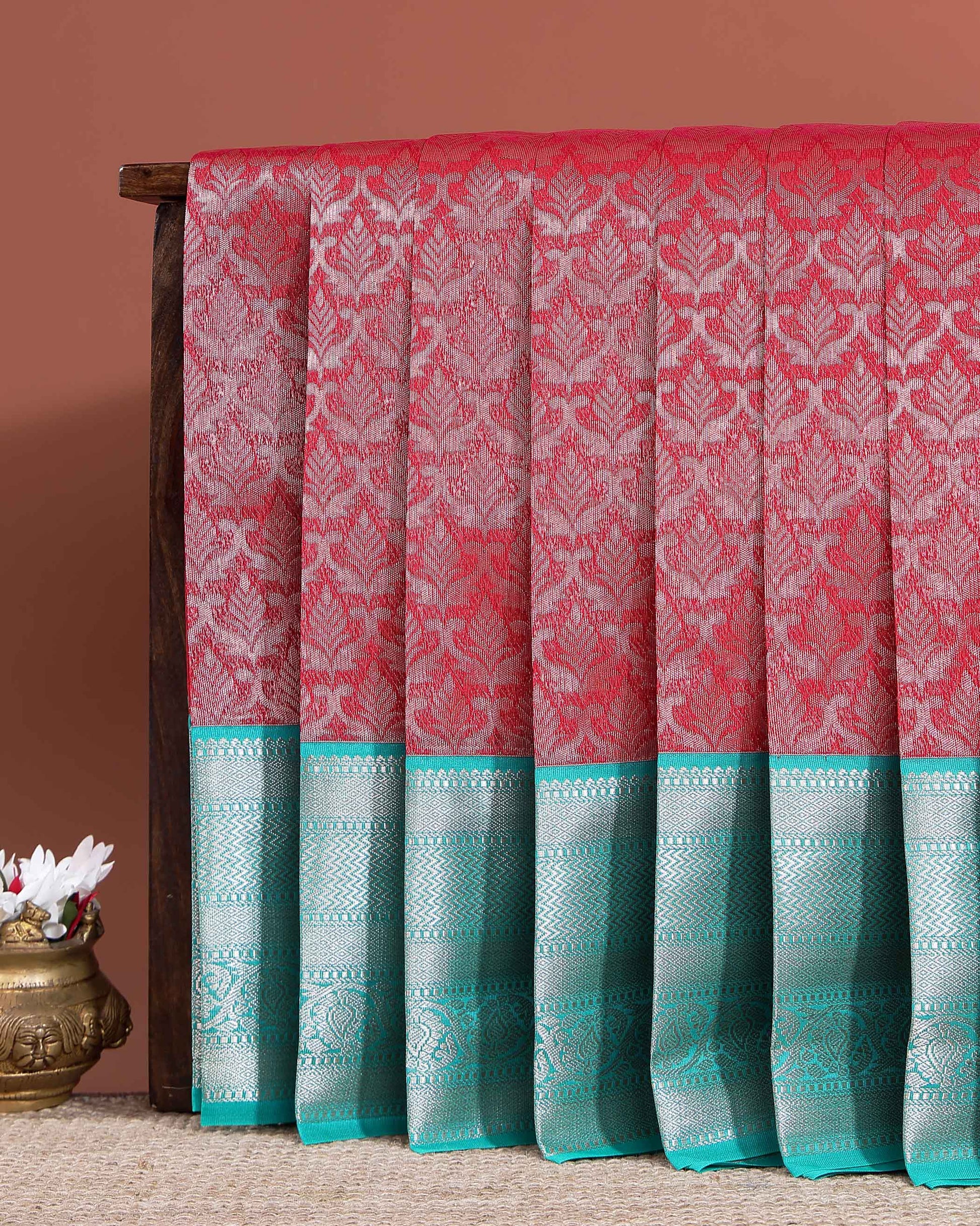 Elegant Elampillai Silk Cotton Saree with Intricate Zari Woven Motifs and Contrast Border  - Red