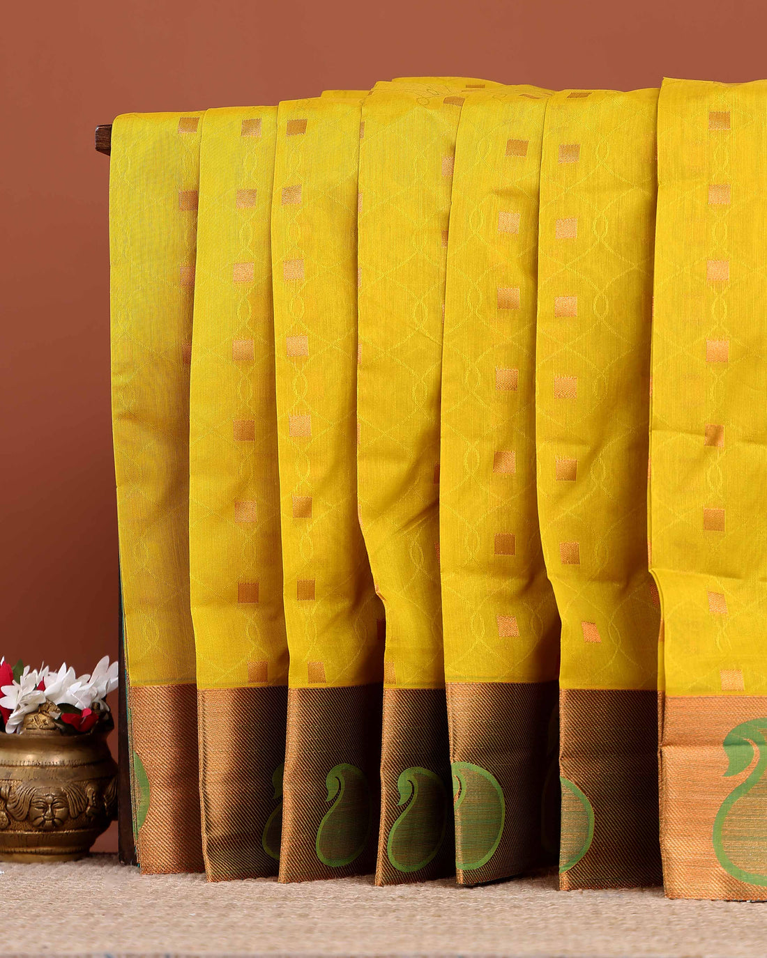 Elegant Elampillai Silk Cotton Saree with Intricate Zari Woven Motifs and Contrast Paisley Border - Yellow