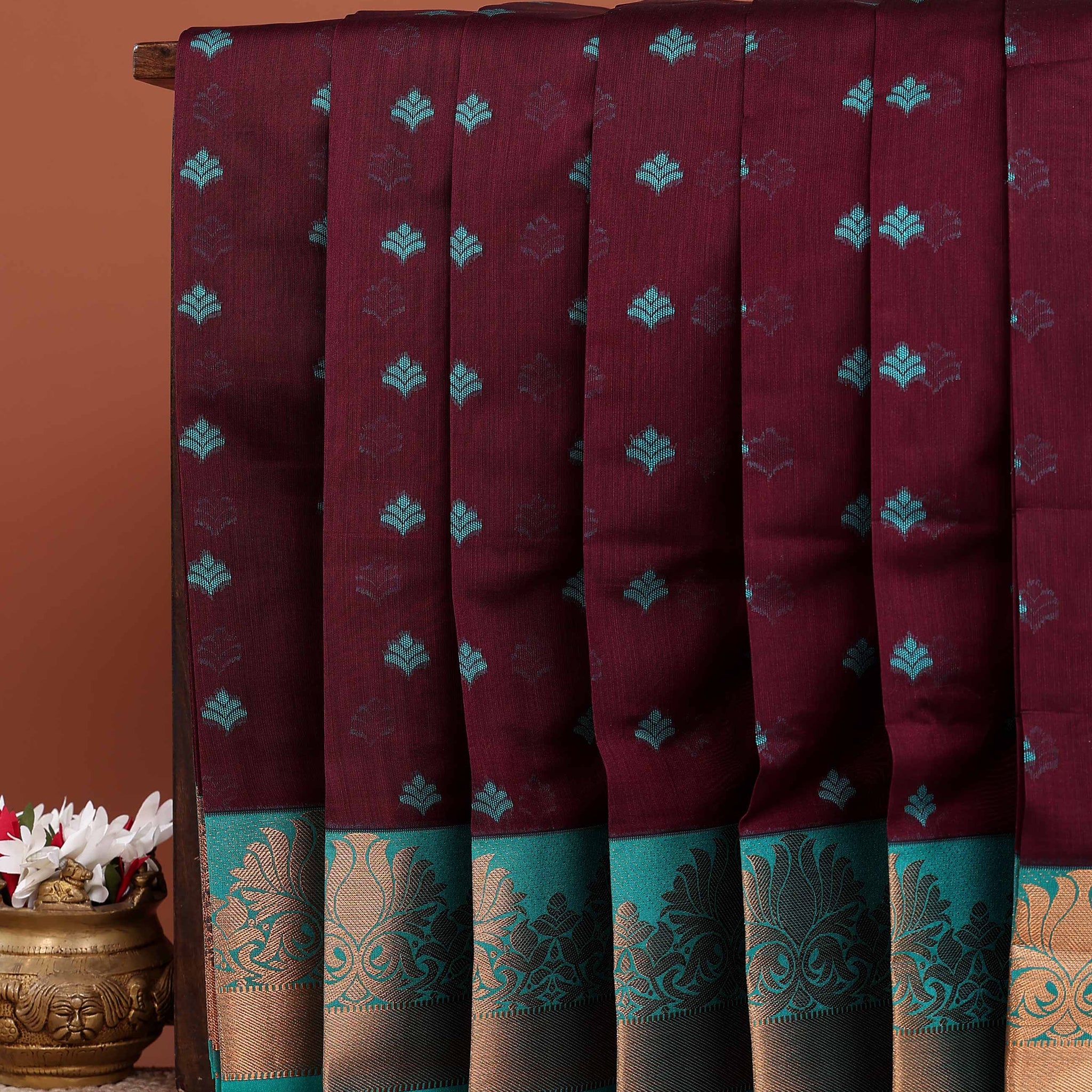 Elegant Elampillai Silk Cotton Saree with Rich Contrast Border and Butta Work  - Maroon