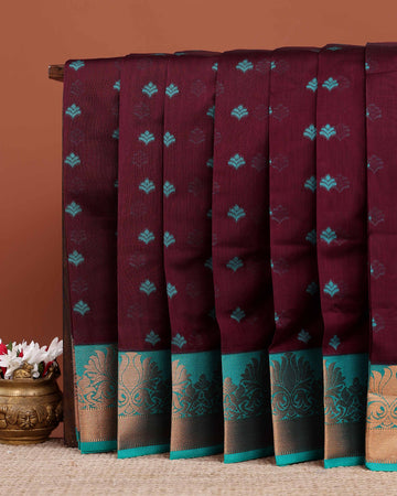 Elegant Elampillai Silk Cotton Saree with Rich Contrast Border and Butta Work  - Maroon
