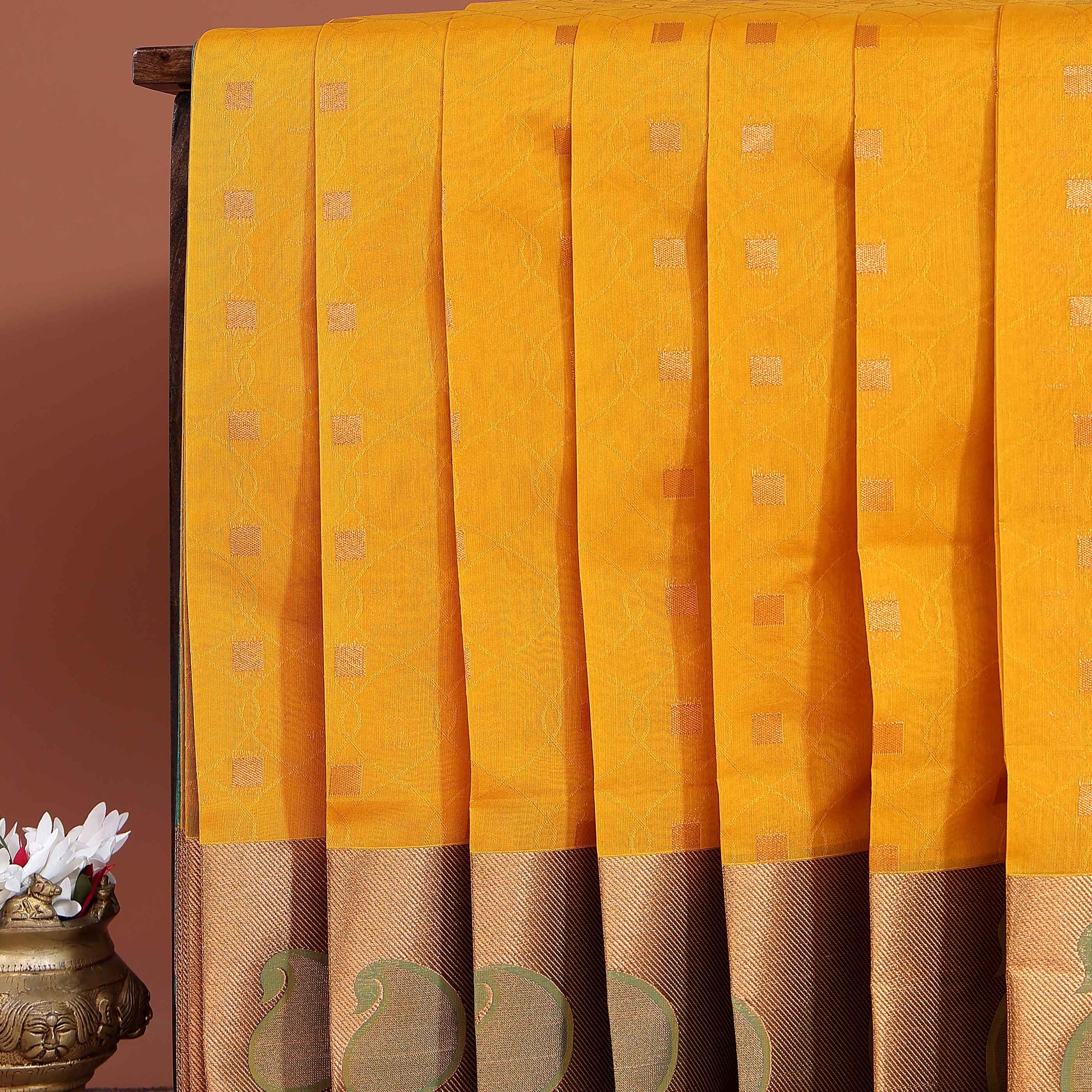 Elegant Elampillai Silk Cotton Saree with Traditional Zari Border and Paisley Motifs - Yellow