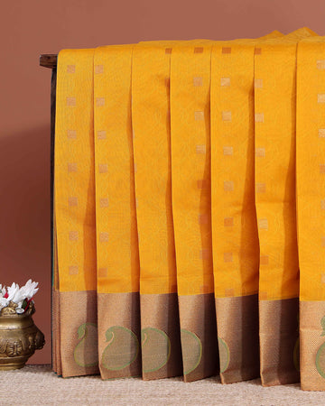 Elegant Elampillai Silk Cotton Saree with Traditional Zari Border and Paisley Motifs - Yellow