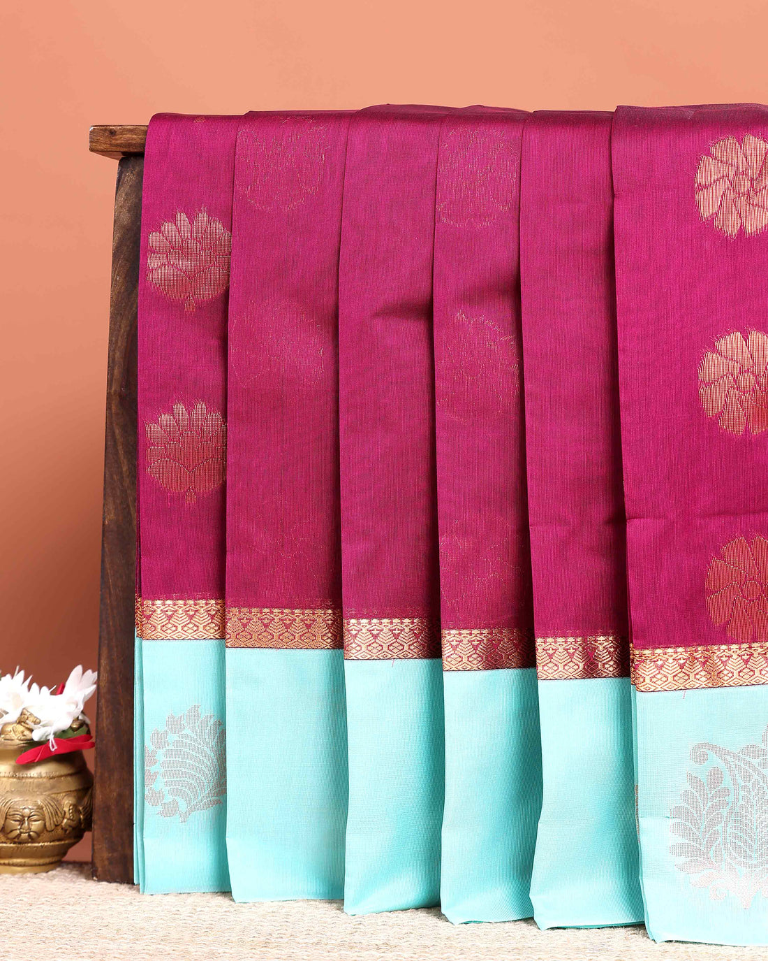 Elegant Elampillai Silk Cotton Saree with Traditional Zari Motifs and Contrast Border - Purple