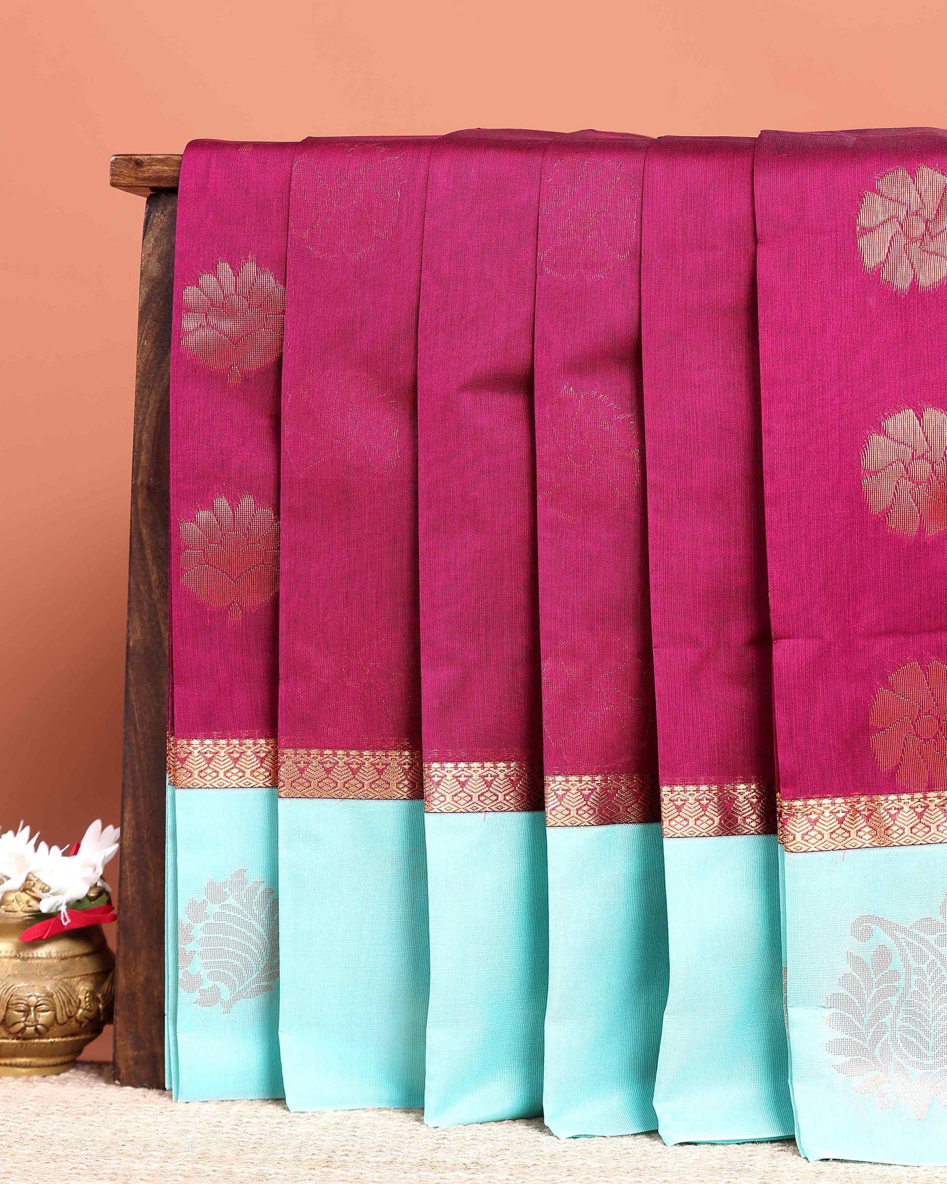 Elegant Elampillai Silk Cotton Saree with Traditional Zari Motifs and Contrast Border - Purple