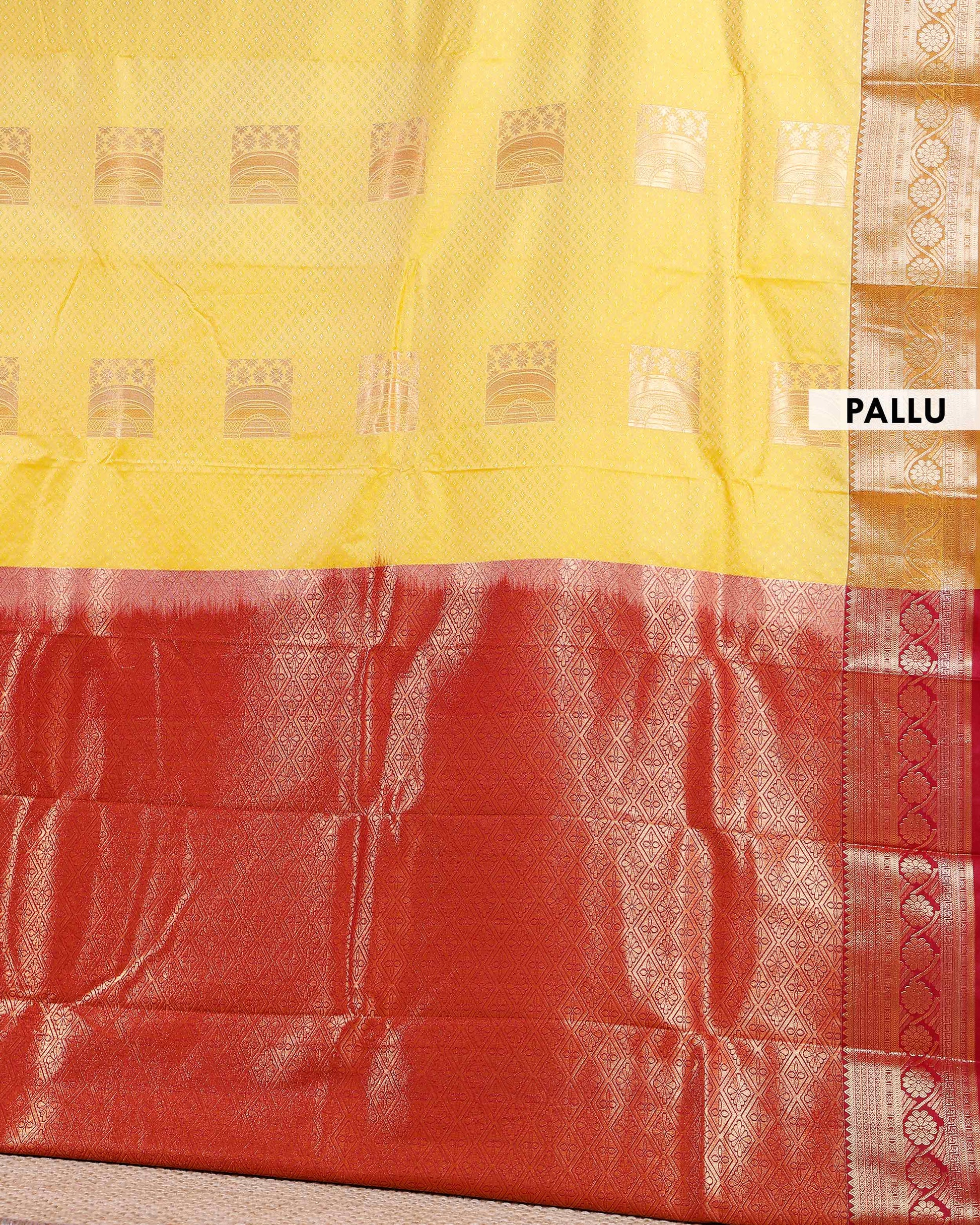 Elegant Elampillai Silk Cotton Saree with Traditional Zari Weave & Intricate Motifs - Yellow-pallu