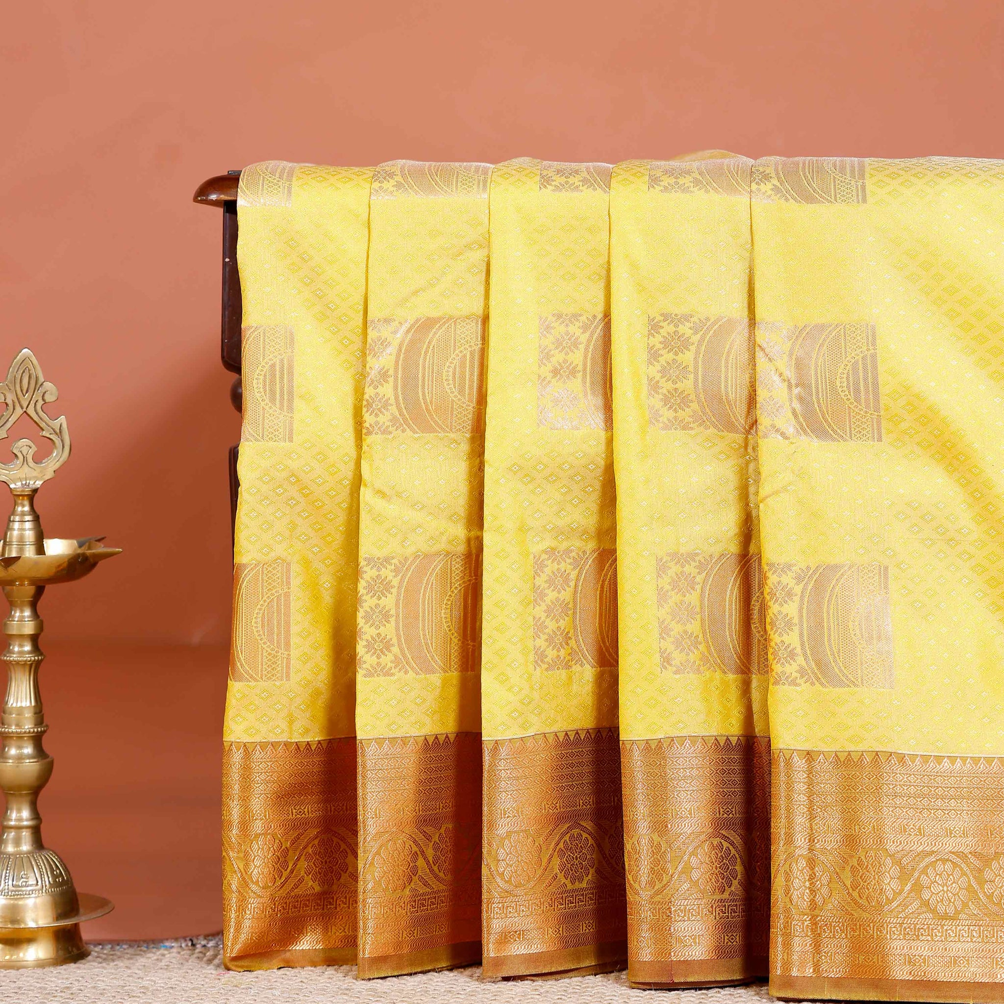  Elegant Elampillai Silk Cotton Saree with Traditional Zari Weave & Intricate Motifs - Yellow
